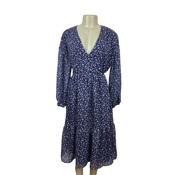 Madewell Women’s Boho Blue Flowery Pattern V-Collar A-Line Dress Sz L - NWT - Picture 1 of 7